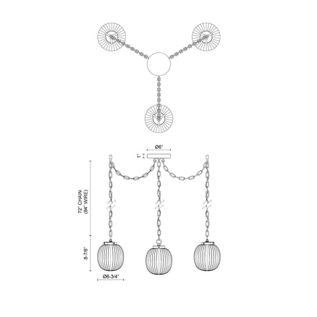 Alora Mood Cherise 7-in 3-Head Multi Pendant