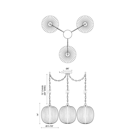 Alora Mood Cherise 12-in 3-Head Multi Pendant