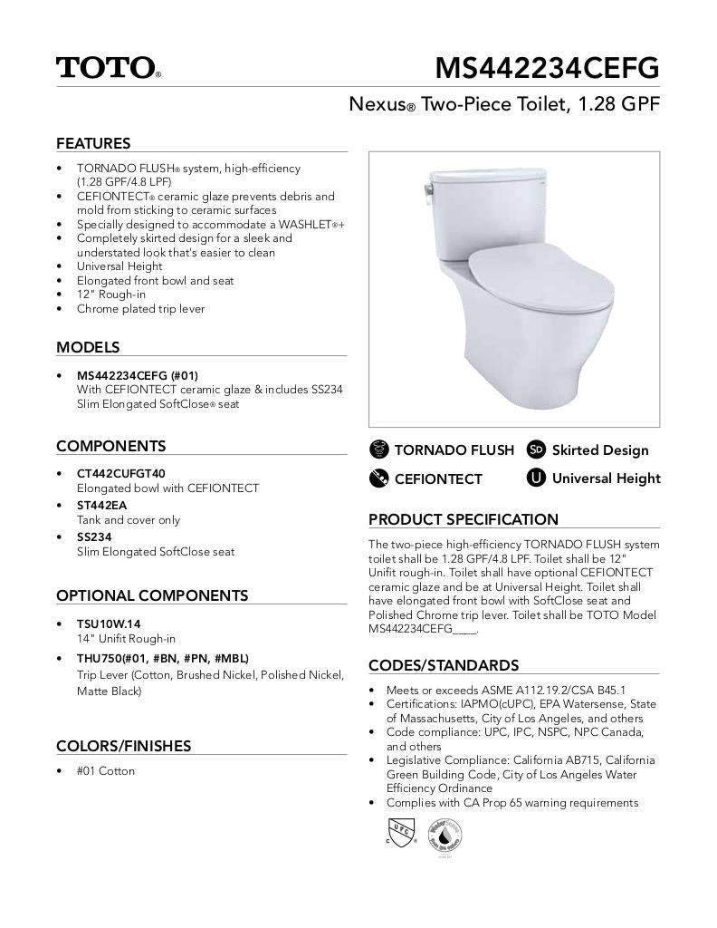 Nexus Two-Piece Toilet, 1.28 GPF, Elongated Bowl - Slim Seat