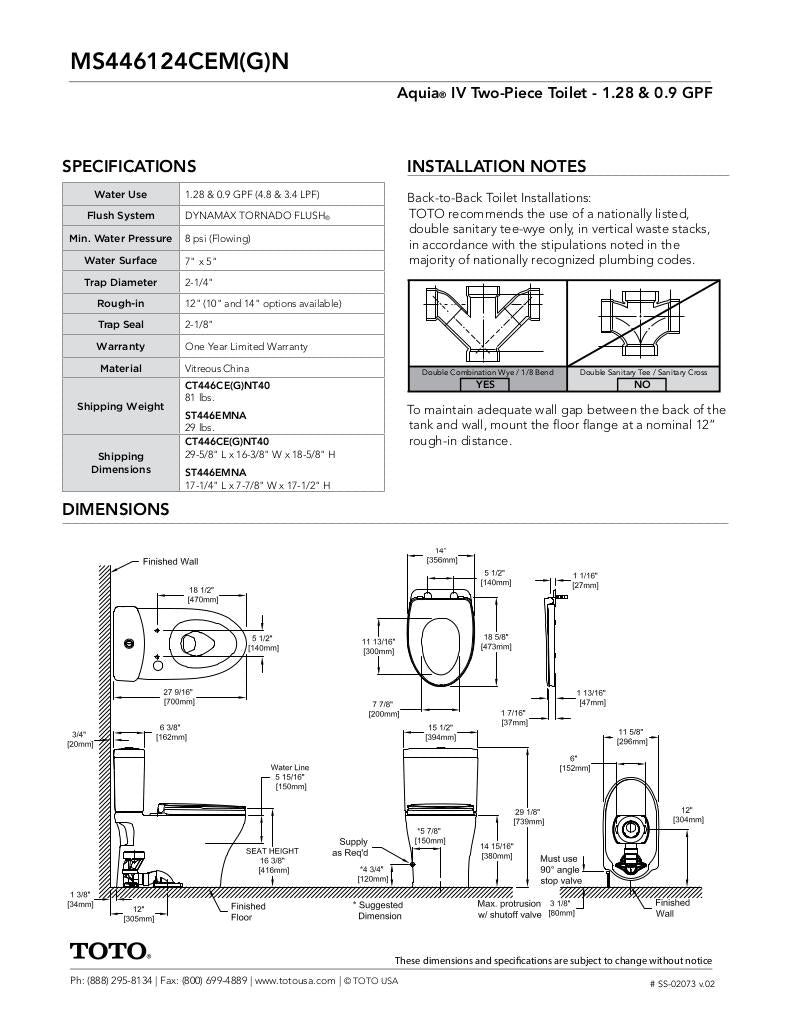 AquiaIV Toilet - 1.28 GPF & 0.9 GPF, Elongated Bowl - WASHLET+ Connection - New