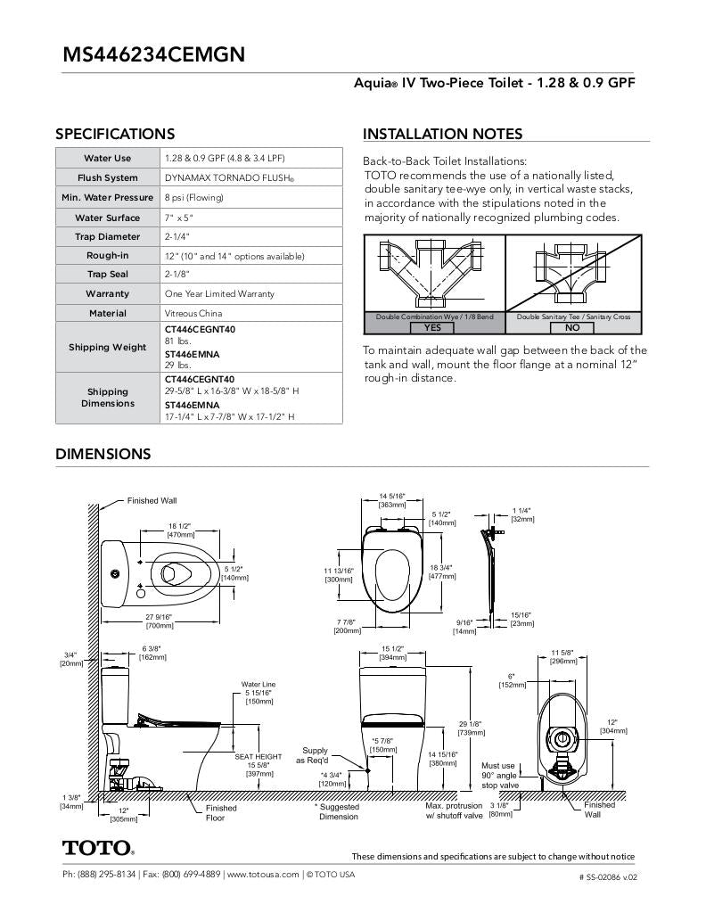 AquiaIV Toilet - 1.28 GPF & 0.9 GPF, Elongated Bowl - WASHLET+ Connection - Slim Seat - New