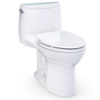TOTO Ultramax one-piece elongated toilet in Cotton White, 1.28 GPF universal height, angled view with lid closed