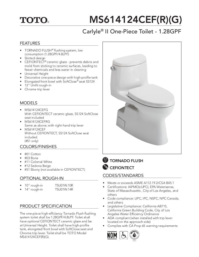 Carlyle II One-Piece Toilet, 1.28 GPF,WASHLET + Connection