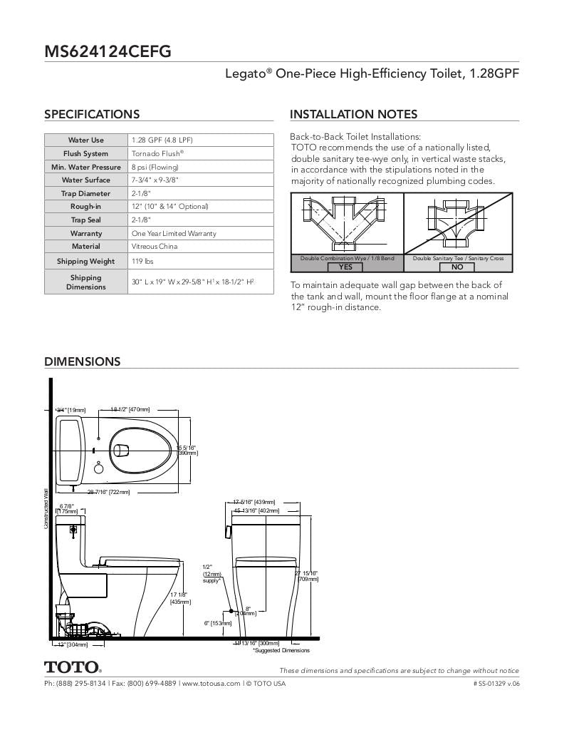 Legato One-Piece Toilet, 1.28GPF, Elongated Bowl -WASHLET + Connection