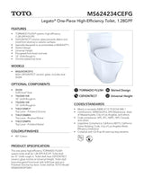 Legato One-Piece Toilet, 1.28GPF, Elongated Bowl -WASHLET + Connection - Slim Seat
