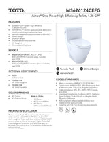 AimesOne-Piece Toilet, 1.28GPF, Elongated Bowl -WASHLET+ Connection
