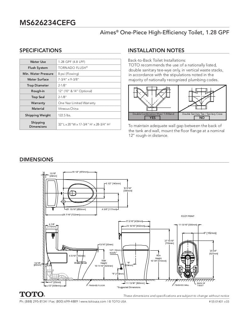AimesOne-Piece Toilet, 1.28GPF, Elongated Bowl -WASHLET+ Connection - Slim Seat