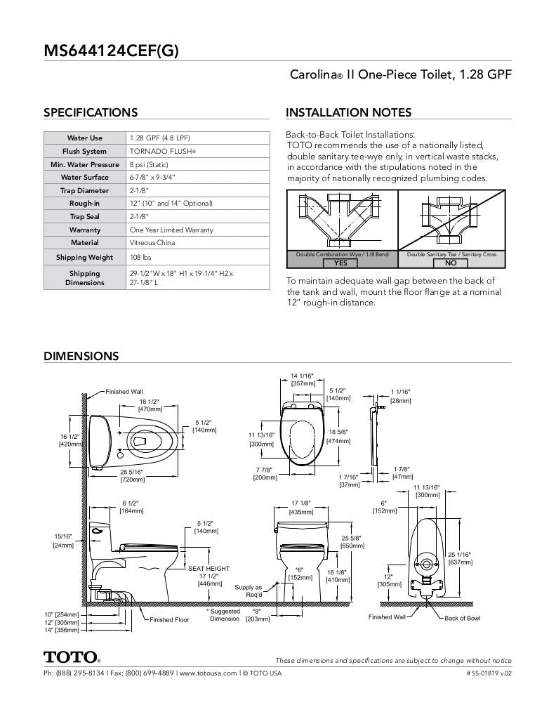 Carolina II One-Piece Toilet, Elongated Bowl - 1.28 GPF - WASHLET+ Connection