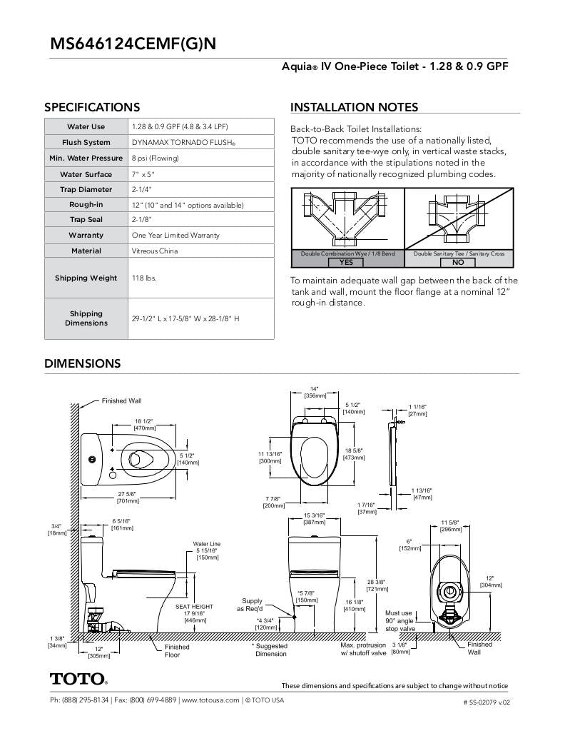 AquiaIV One-Piece Toilet - 1.28 GPF & 0.9 GPF, Elongated Bowl - WASHLET+ Connection - New