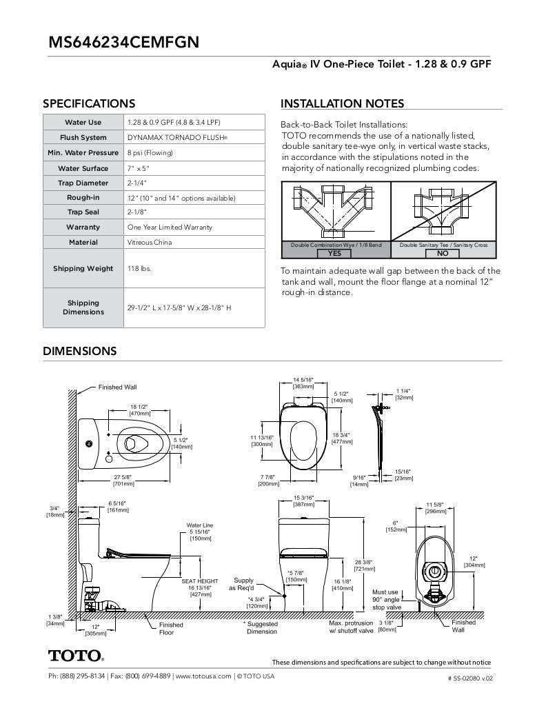 AquiaIV One-Piece Toilet - 1.28 GPF & 0.9 GPF, Elongated Bowl - WASHLET+ Connection Slim Seat - New