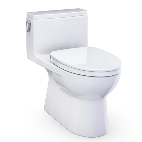 TOTO Redington One-Piece Toilet, 1.28 GPF, Elongated, Skirted, Universal Height, WASHLET+ Connection, Cotton White (Seat Not Included)