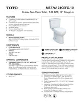 Drake Two-piece Toilet, 1.28 GPF, Elongated Bowl - Universal Height - 10inch Rough-In