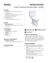 Drake Transitional Two-piece Toilet, 1.28 GPF, Elongated Bowl - Universal Height