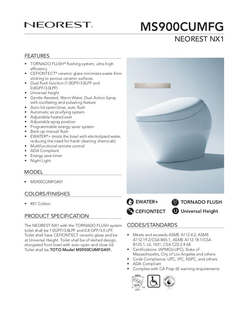 NEOREST NX1 Dual Flush Toilet - 1.0 GPF & 0.8 GPF