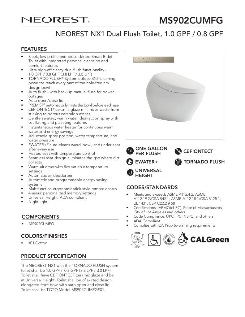 NEOREST NX1 Dual Flush Toilet - 1.0 GPF & 0.8 GPF