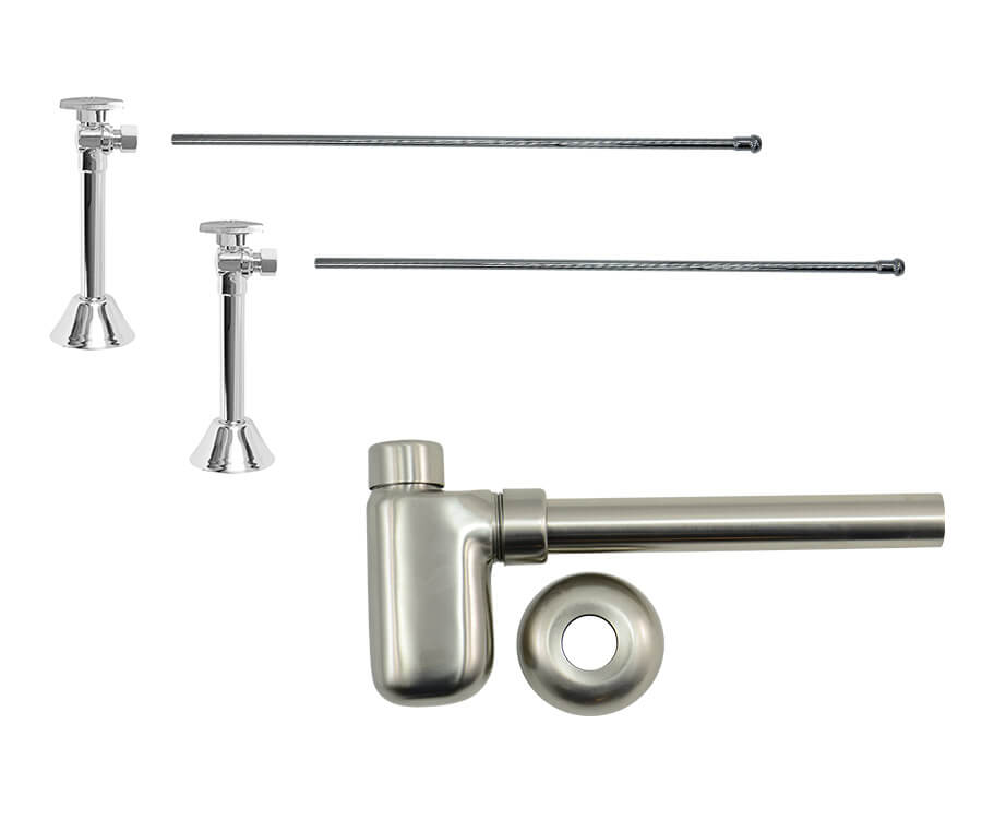 Lavatory Supply Kit - Brass Oval Handle with 1/4 Turn Ball Valve (MT316-NL) - Angle Sweat, Bottle Trap