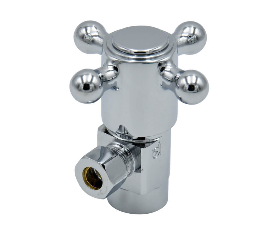 Brass Cross Handle with 1/4 Turn Ceramic Disc Cartridge Valve - Lead Free - Angle (1/2" Female IPS)