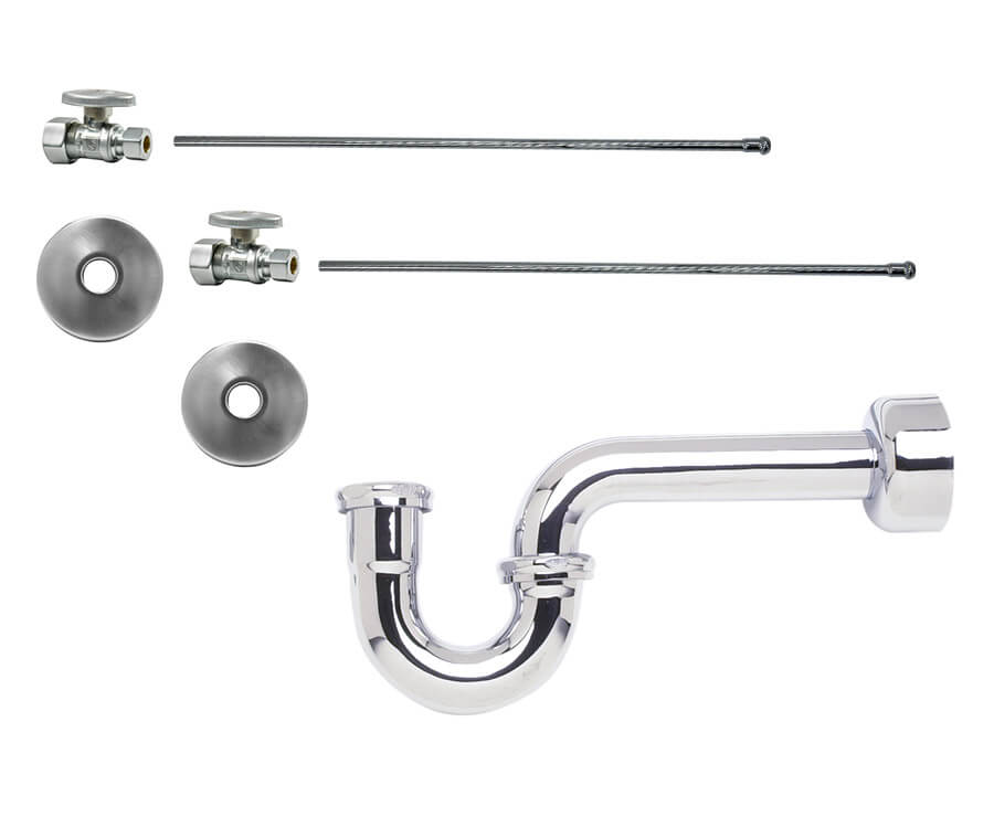 Lavatory Supply Kit - Brass Oval Handle with 1/4 Turn Ball Valve (MT410-NL) - Straight, P-Trap 1-1/4"