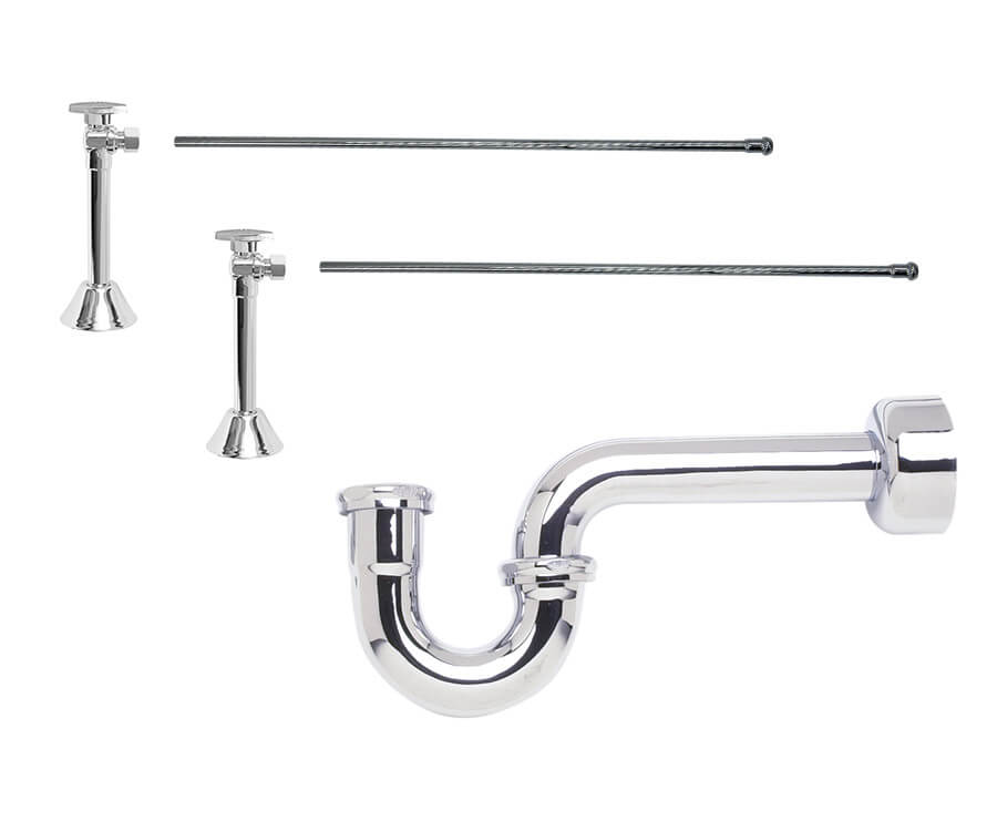 Lavatory Supply Kit - Brass Oval Handle with 1/4 Turn Ball Valve (MT316-NL) - Angle Sweat, P-Trap 1-1/4"