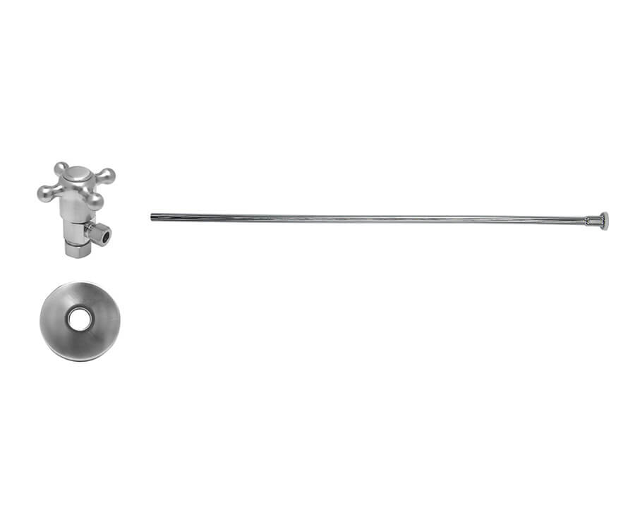 Toilet Supply Kit - Brass Cross Handle with 1/4 Turn Ceramic Disc Cartridge Valve (MT4003X-NL) - Angle, Flat Head Riser