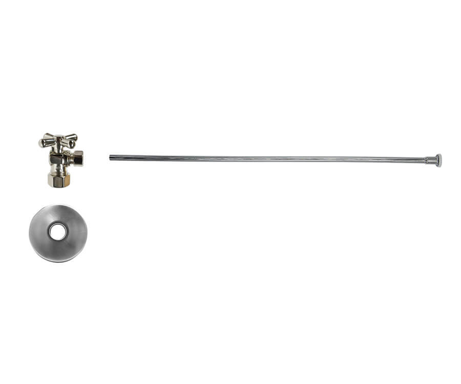 Toilet Supply Kit - Brass Cross Handle with 1/4 Turn Ball Valve (MT621-NL) - Angle, Flat Head Riser