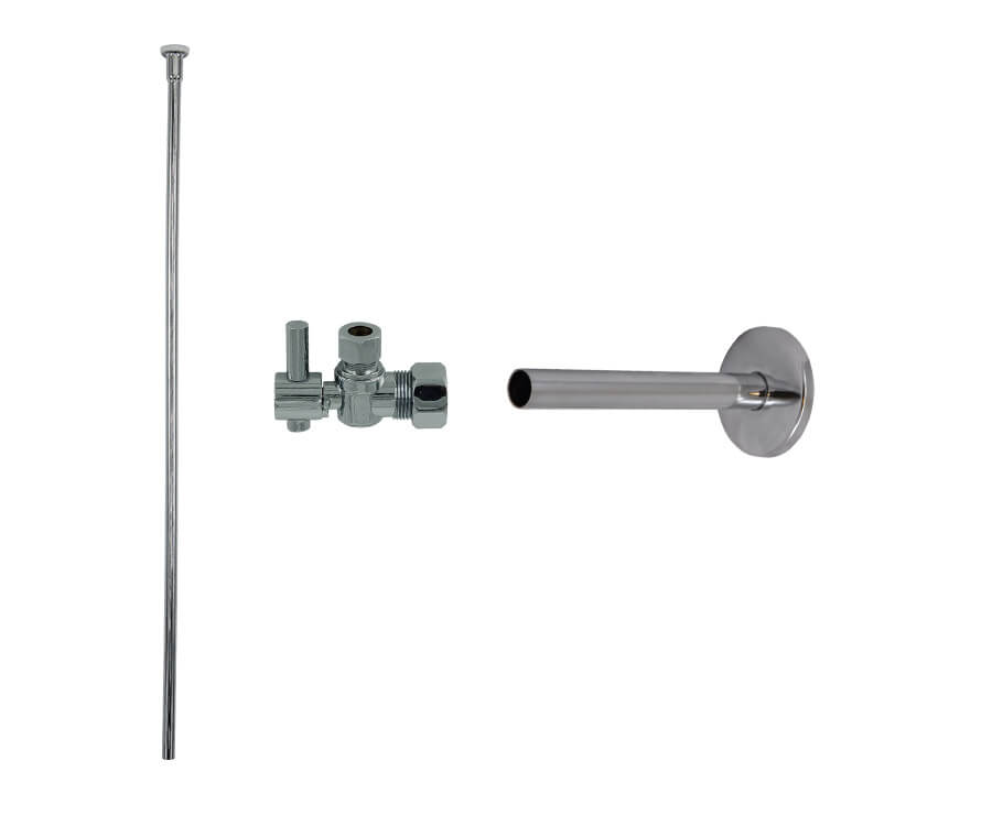 Toilet Supply Kit - Mini Lever Handle with 1/4 Turn Ball Valve (MT521-NL) - Angle, Cover Tube, Flat Head Riser