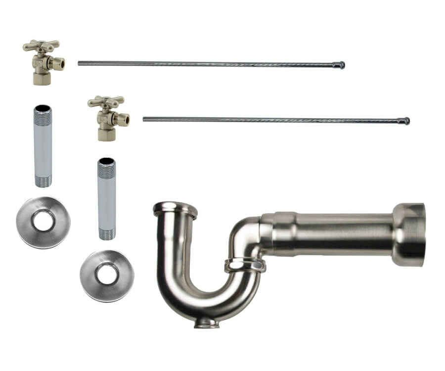 Lavatory Supply Kit - Brass Cross Handle with 1/4 Turn Ball Valve (MT616-NL) - Angle, Massachusetts P-Trap