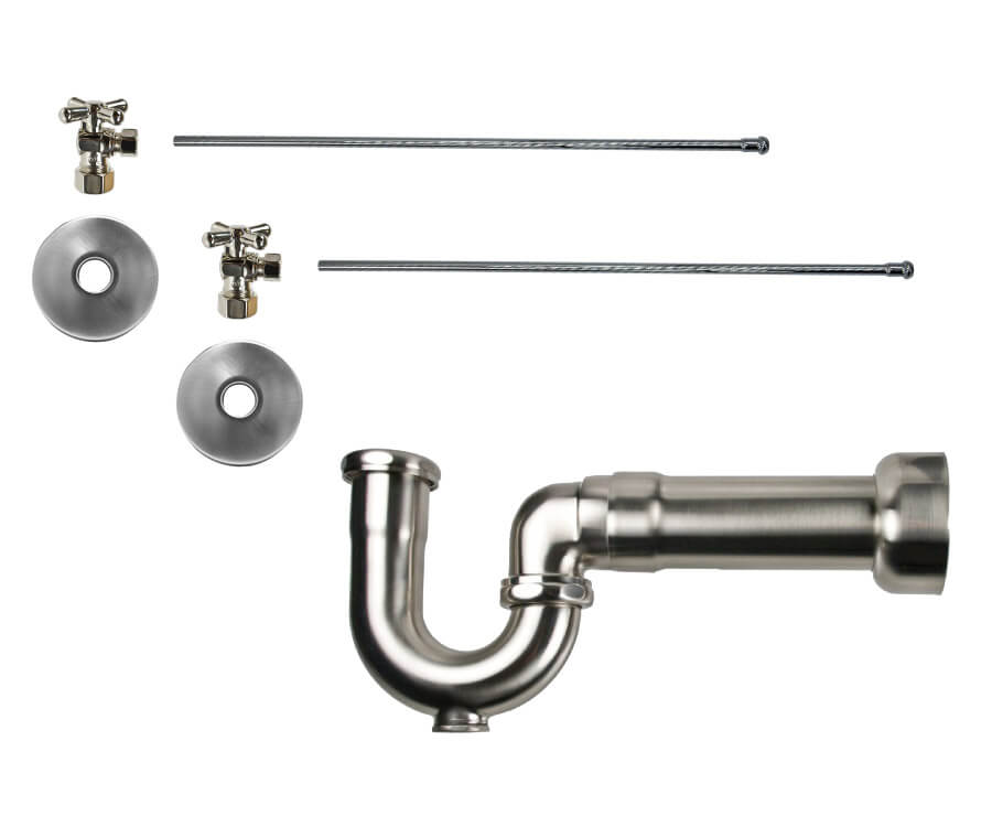 Lavatory Supply Kit - Brass Cross Handle with 1/4 Turn Ball Valve (MT621-NL) - Angle, Massachusetts P-Trap