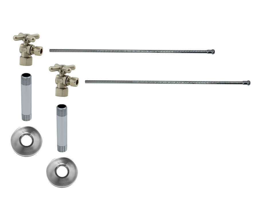 Lavatory Supply Kit - Brass Cross Handle with 1/4 Turn Ball Valve (MT616-NL) - Angle, No Trap