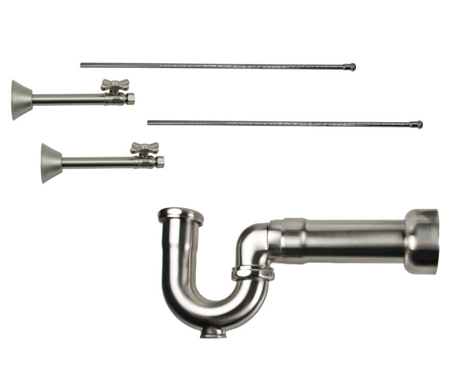 Lavatory Supply Kit - Brass Cross Handle with 1/4 Turn Ball Valve (MT631-NL) - Straight Sweat, Massachusetts P-Trap