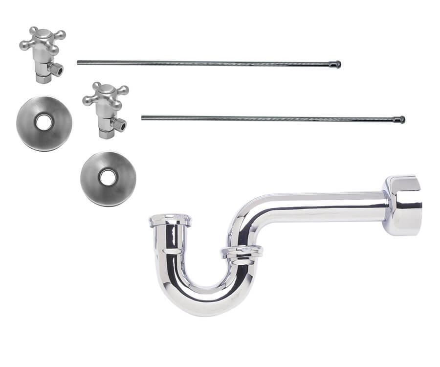 Lavatory Supply Kit - Brass Cross Handle with 1/4 Turn Ceramic Disc Cartridge Valve (MT4003X-NL) - Angle, P-Trap 1-1/4"