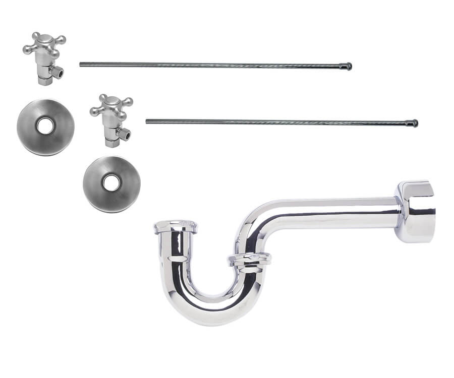 Lavatory Supply Kit - Brass Cross Handle with 1/4 Turn Ceramic Disc Cartridge Valve (MT4003X-NL) - Angle, P-Trap 1-1/2"
