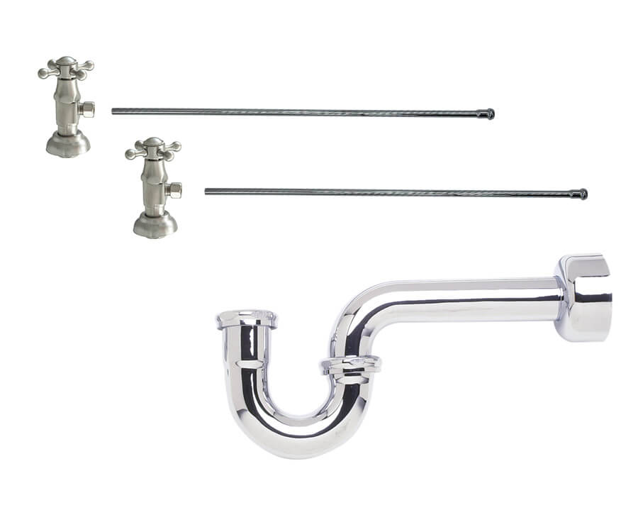 Lavatory Supply Kit - Brass Deluxe Cross Handle with 1/4 Turn Ceramic Disc Cartridge Valve (MT4004X-NL) - Angle, P-Trap 1-1/4"