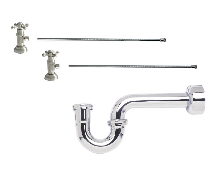 Lavatory Supply Kit - Brass Deluxe Cross Handle with 1/4 Turn Ceramic Disc Cartridge Valve (MT4004X-NL) - Angle, P-Trap 1-1/2"