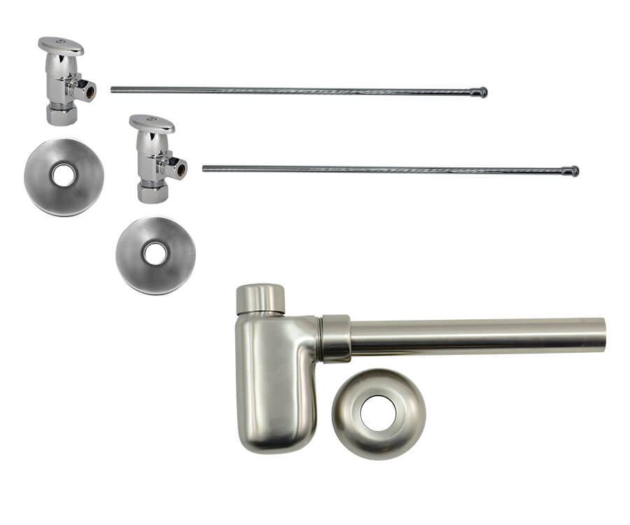 Lavatory Supply Kit - Brass Oval Handle with 1/4 Turn Ceramic Disc Cartridge Valve (MT6003-NL) - Angle, Bottle Trap