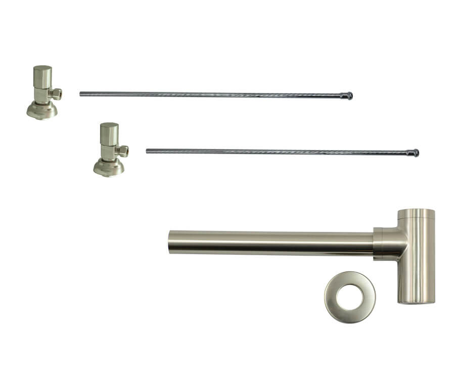 Lavatory Supply Kit - Contemporary Round Handle with 1/4 Turn Ceramic Disc Cartridge Valve (MT6004-NL) - Angle, Round Bottle Trap