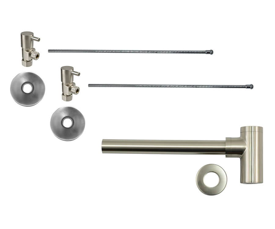 Lavatory Supply Kit - Contemporary Lever Handle with 1/4 Turn Ceramic Disc Cartridge Valve (MT5003L-NL) - Angle, Round Bottle Trap