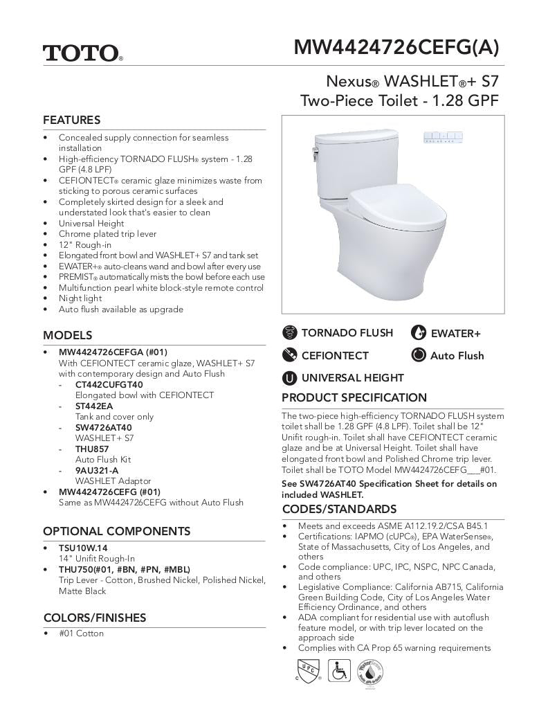Nexus WASHLET + S7 Two-Piece Toilet - 1.28 GPF