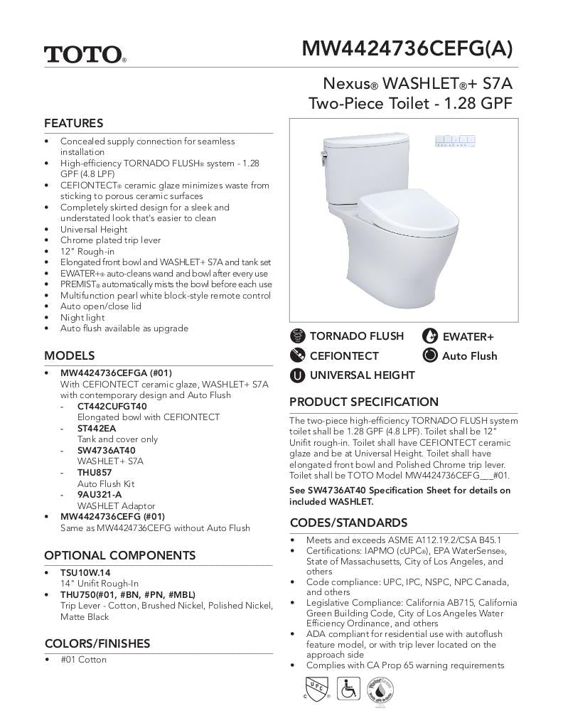Nexus WASHLET + S7A Two-Piece Toilet - 1.28 GPF
