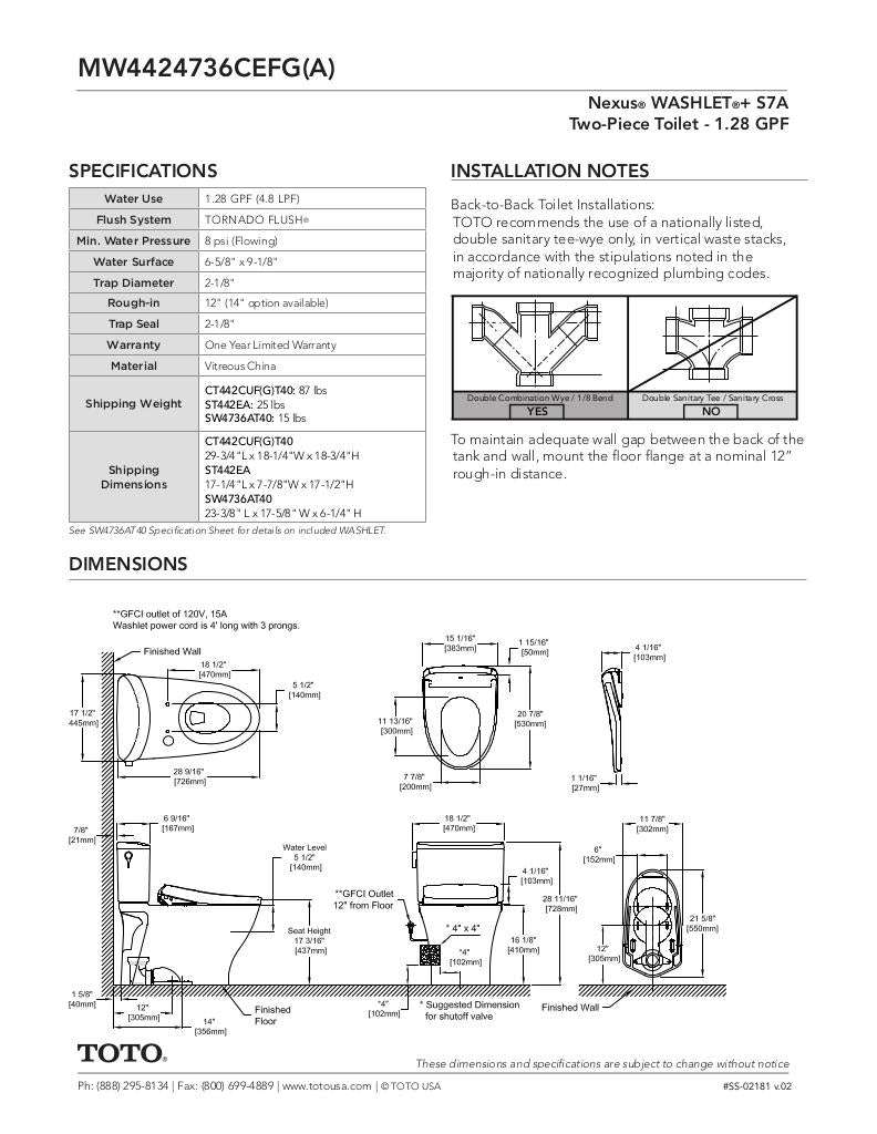 Nexus WASHLET + S7A Two-Piece Toilet - 1.28 GPF