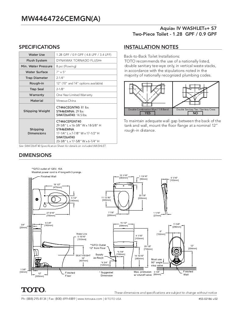 AquiaIV -WASHLET+ S7 Two-Piece Toilet - 1.28 GPF & 0.9 GPF