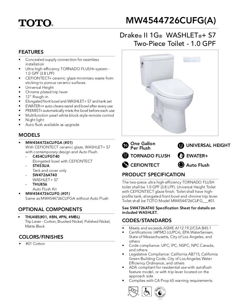 Drake IIWASHLET + S7 Two-Piece Toilet - 1.0 GPF