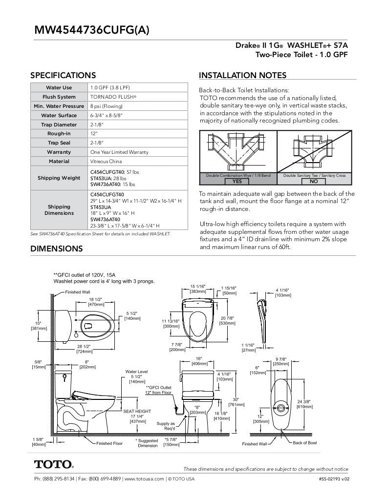 Drake IIWASHLET + S7A Two-Piece Toilet - 1.0 GPF