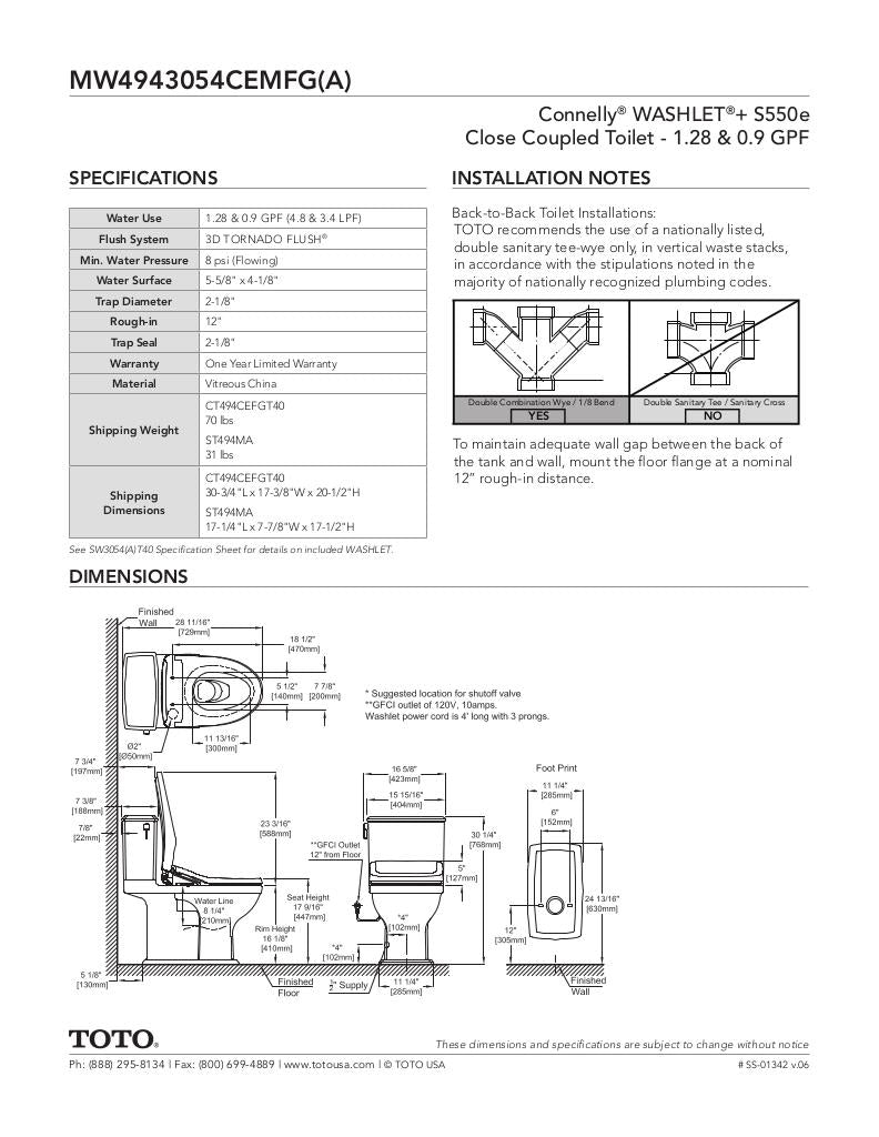 Connelly -WASHLET + C5 Two-Piece Toilet - 1.28 GPF & 0.9 GPF