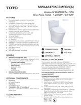 AquiaIV -WASHLET+ C5 One-Piece Toilet - 1.28 GPF & 0.9 GPF - New
