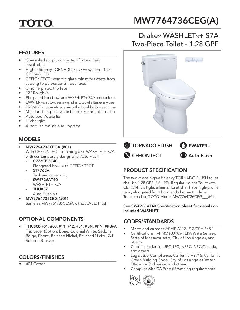 Drake WASHLET + S7A Two-Piece Toilet - 1.28 GPF