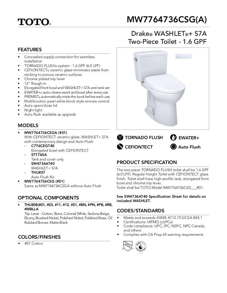 Drake WASHLET + S7A Two-Piece Toilet - 1.6 GPF