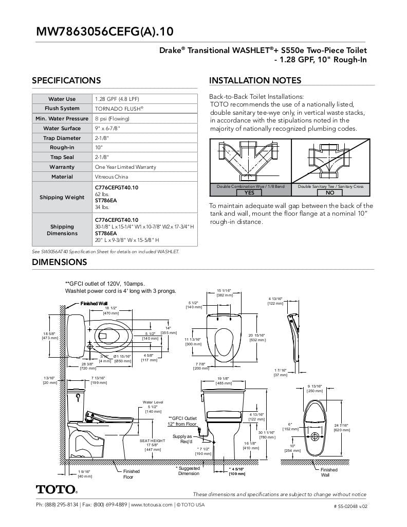 Drake TransitionalWASHLET + C2 Two-Piece Toilet - 1.28 GPF - Universal Height