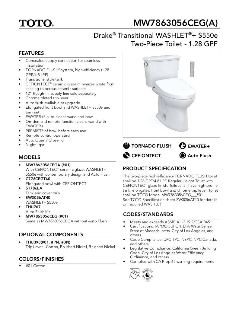 Drake TransitionalWASHLET + C2 Two-Piece Toilet - 1.28 GPF