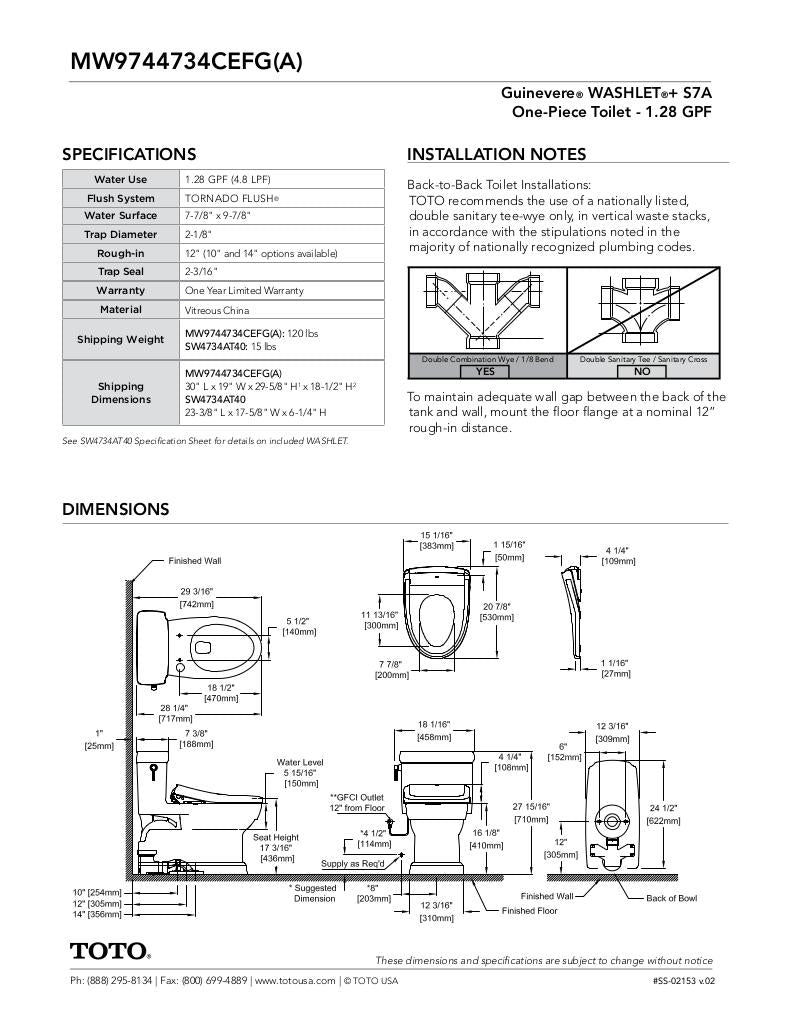 GuinevereWASHLET + S7A One-Piece Toilet - 1.28 GPF